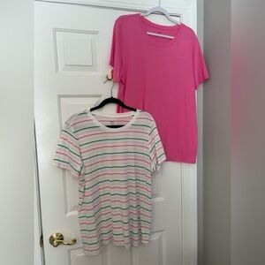 Crown & Ivy  LOT OF 2 Pink and Green Striped Top and Pink top